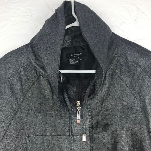 Sandro Sportswear Dark Gray Metallic Zip Up Short Sleeve Jacket - Picture 10 of 16